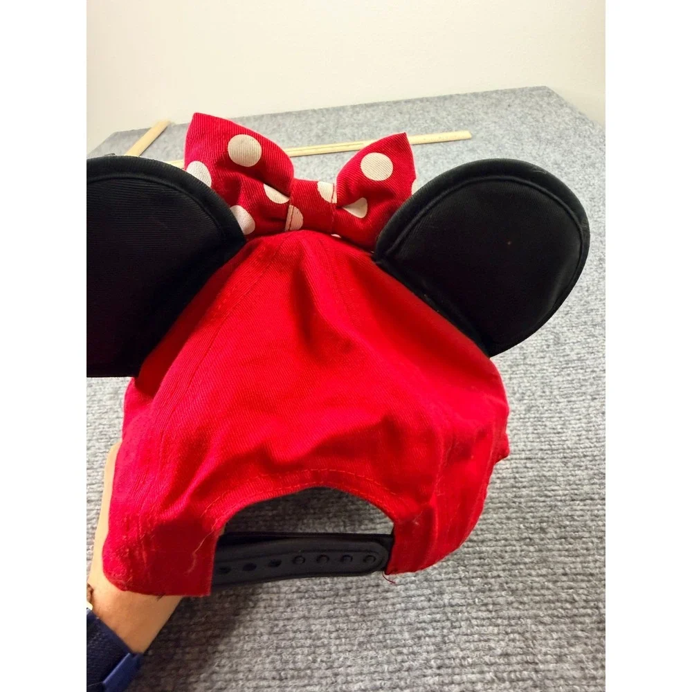 Disney Minnie Mouse Baseball Cap Hat Mouse Ears Polka Dot‎ Bow Red Black